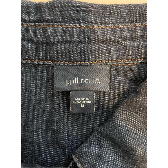 J Jill Denim Size M Button Up Dress Denim Blue Jean Long Sleeves 100% Cotton - Picture 3 of 6